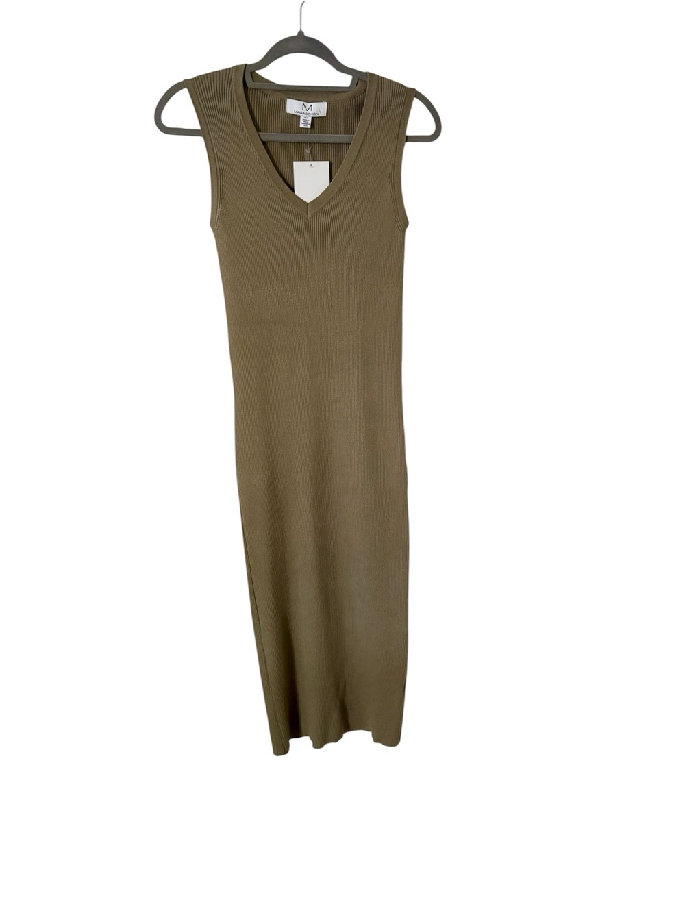 NWT Magaschoni Ribbed Stretchy Sleeveless Maxi Dress Taupe Brown SIZE SMALL